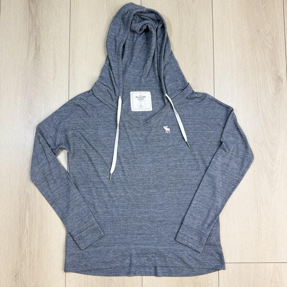 Abercrombie & Fitch Gray Hoodie Pullover V-Neck Top XS Y2K Inspired Casual